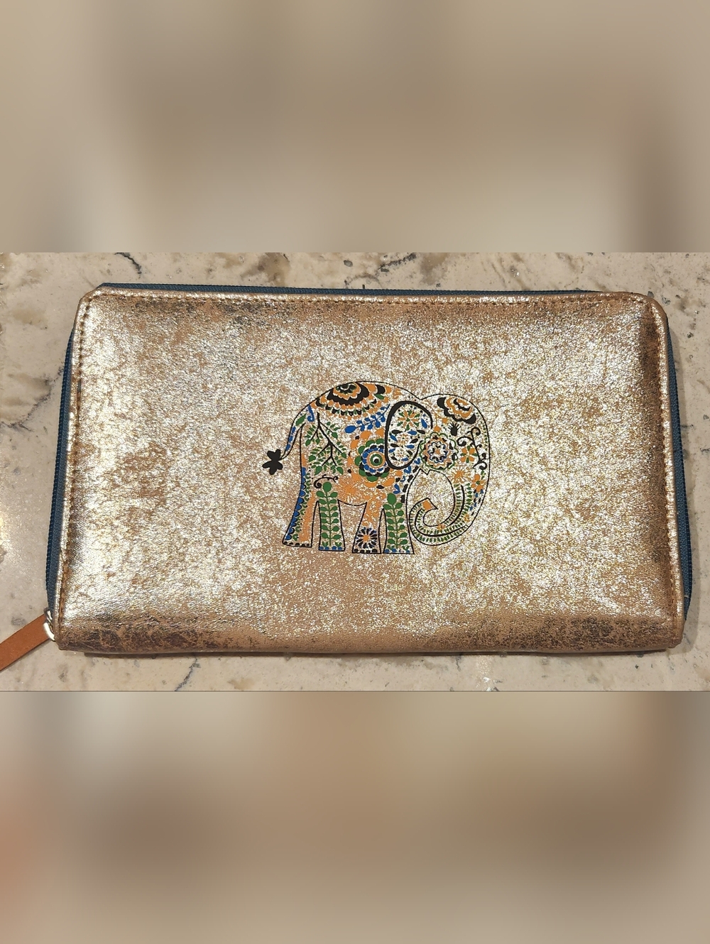 Gold Boho Elephant Zip Wristlet Clutch Passport And Document